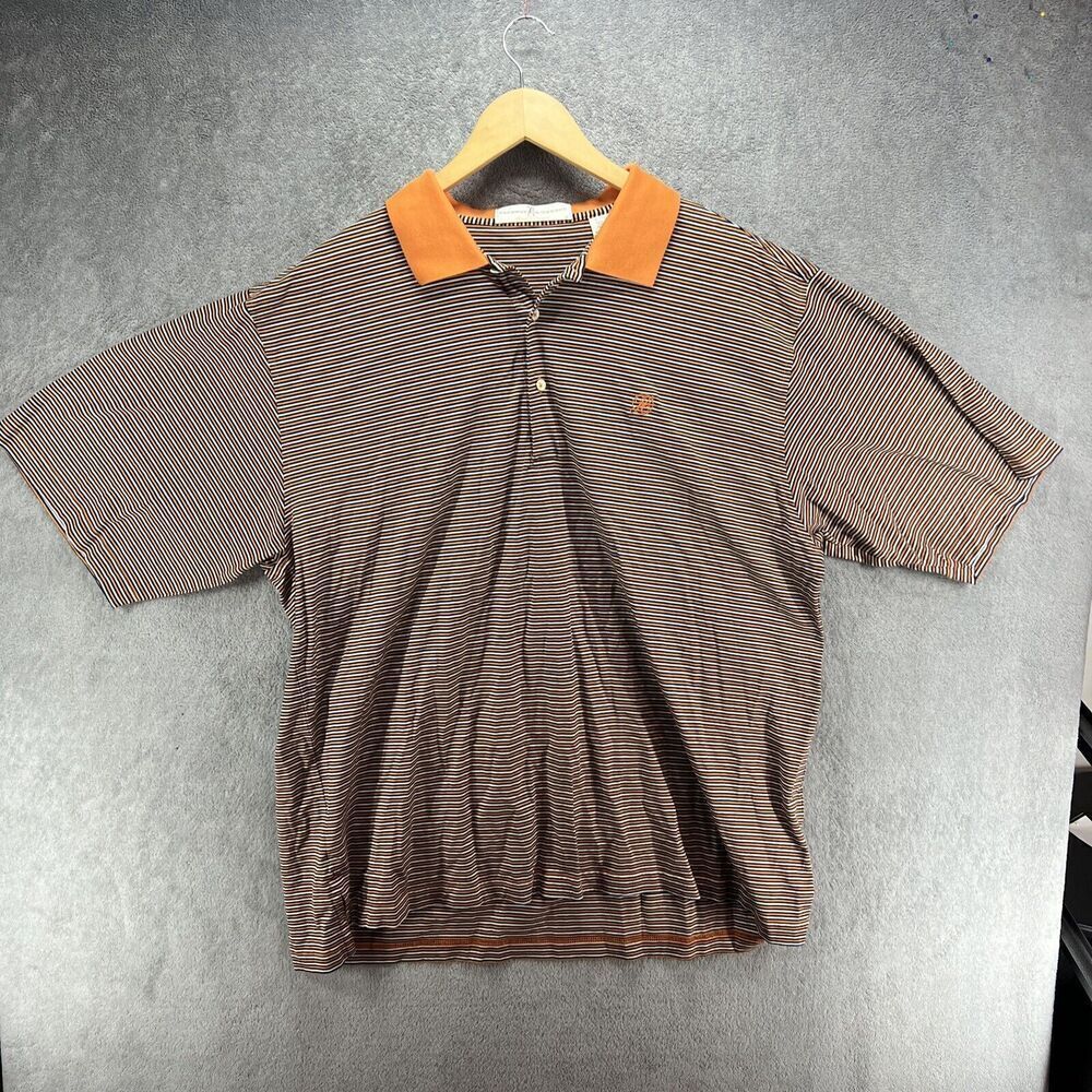 Fairway‎ & Greene F&G Tech Polo Shirt La Costa XL Orange Blue Stripe Made Korea